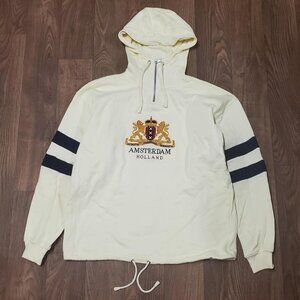 mens beige vintage 90s Amsterdam Holland Crest pullover 1/4 zip hoodie